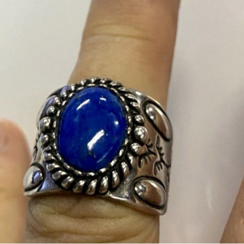 Vintage Carolyn Pollack Relios Sterling Silver Denim Lapis Lazuli Ring Size 9